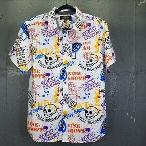 Eighty Eight Button Up Shirt Youth 18/20 Men’s S Graffiti Shirt Skull Peace Rose